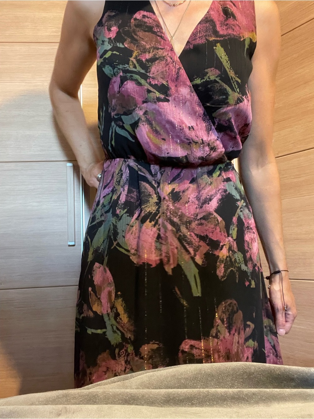 RW&CO. Black Maxi Dress with Pink Floral Print